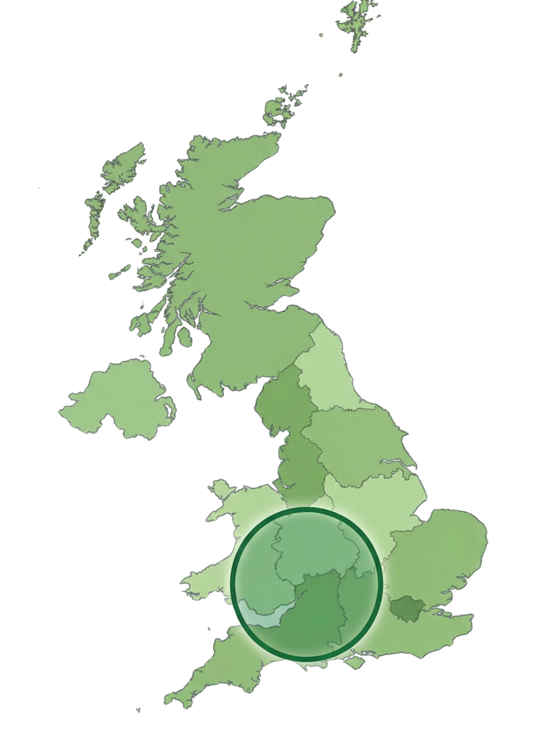 Map showing Green Planet Solutions service area around Bristol in South West England and South East Wales